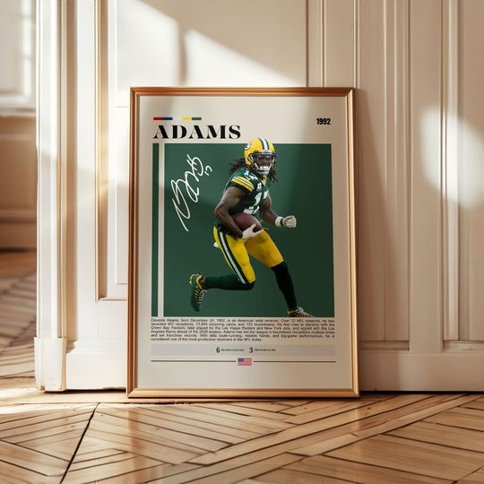 Davante Adams football poster wall art, football wide receiver print, Las Vegas Raiders star artwork for fans, man cave or sports decor