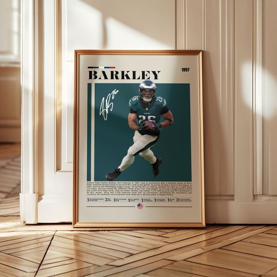 Discover Saquon Barkley poster wall art, New York Giants football legend print, football running back artwork, vintage retro sports fan home decor