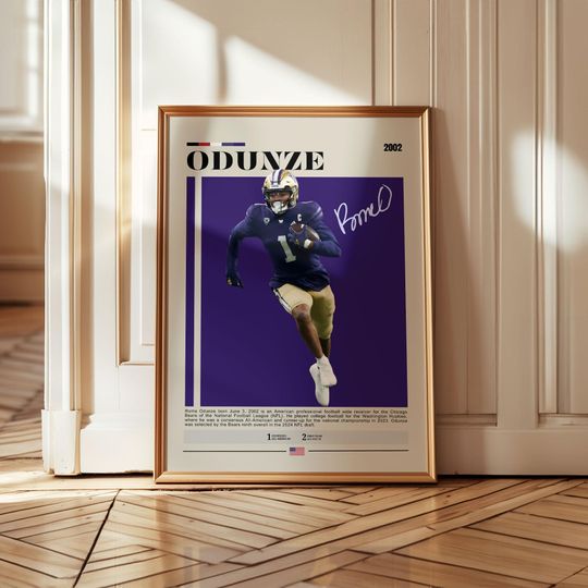 Rome Odunze Poster, Chicago Bears Print, football Poster, Sports Poster, football Fans, Football Poster, football Wall Art, Sports Bedroom Posters