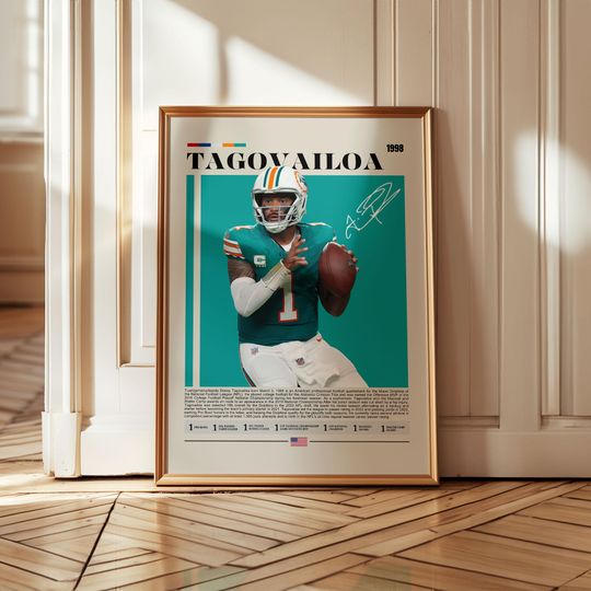 Tua Tagovailoa Poster  Miami Dolphins football Wall Art, Football Print Gift, Quarterback Decor, Sports Fan Art, Game Day Room Decoration