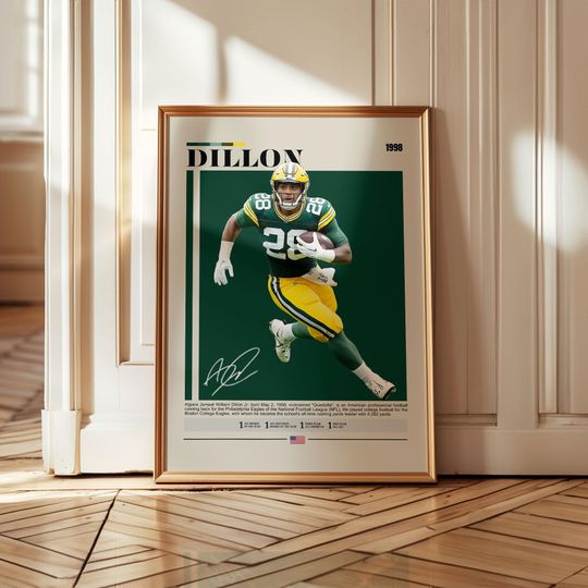 A.J. Dillon Poster  Green Bay Packers football Print, Football Running Back Wall Art, Sports Gift for Fans, Game Room or Man Cave Decor