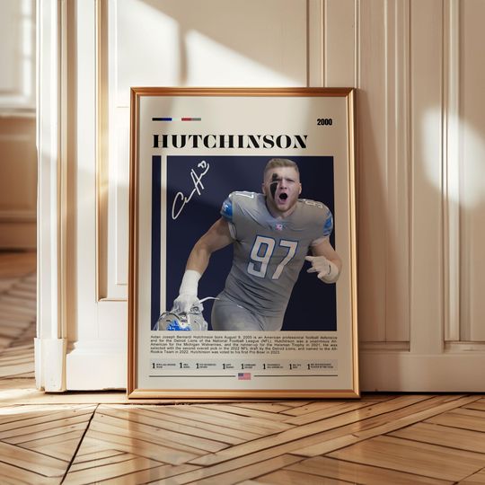 Aidan Hutchinson Poster, Detroit Lions Print, football Wall Art, Football Player Poster, Lions Fan Gift, Sports Bedroom Decor, Hutchinson Art