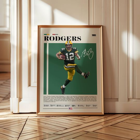 Aaron Rodgers Poster, Green Bay Packers Print, football Wall Art, Football Player Poster, Packers Fan Gift, Sports Bedroom Decor, Rodgers Art