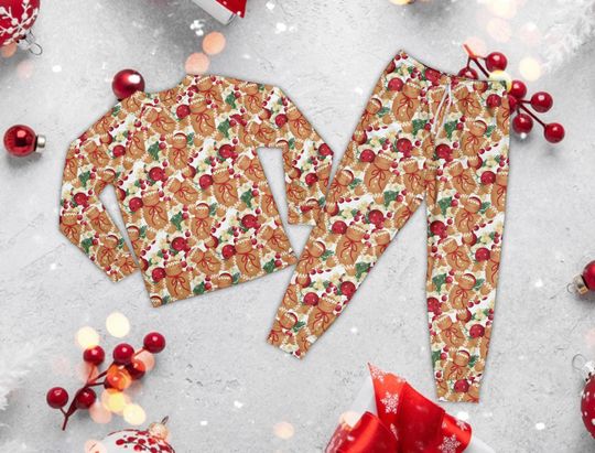 Discover Christmas Gingerbread Coquette Pajama Sets, Xmas Holly Berries Family Matching Pajamas, Christmas Gingerbread Pajamas For Family, Xmas PJs