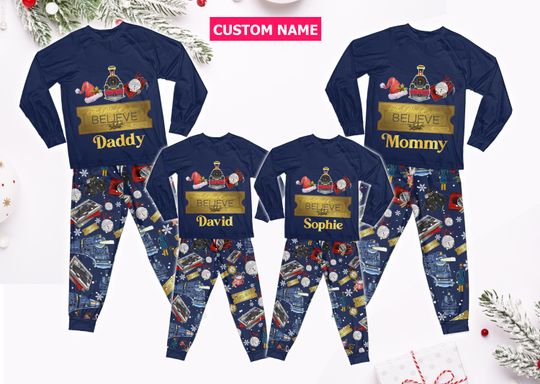 Discover Custom Po-lar Express Family Pajamas Set, Personalized Believe Pajamas, Santa Hat Po-lar Express Pajamas, Family Matching Christmas Pajamas