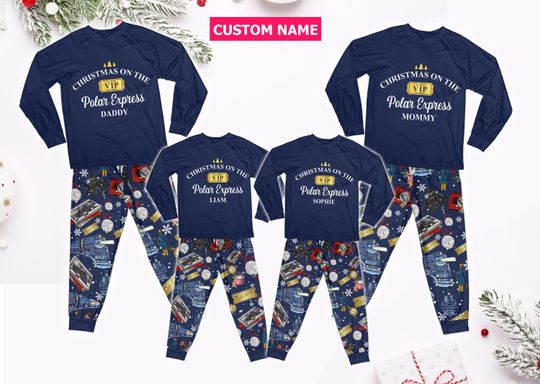 Discover Personalized Name Po-lar Express Family Pajamas Set, Custom Believe Pajamas, Family Matching Christmas Pajamas, Po-lar Express Xmas Pajamas