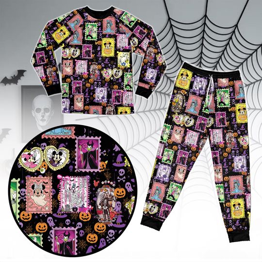 Discover Mickey and Friends Halloween Patchwork Pajamas Set, Family Matching Spooky Nightwear, Cute Mickey Ghost Print Sleepwear for Fall & Halloween