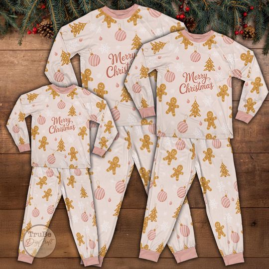 Family Matching Gingerbread Pajamas Set, Merry Christmas Eve Party Outfit