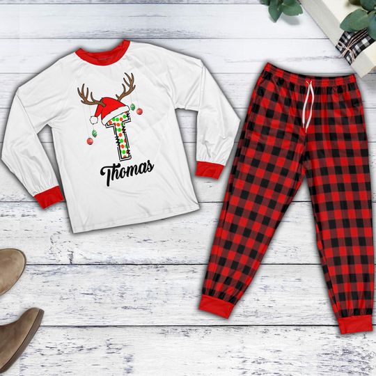Discover Personalized Christmas Family Name Pajama Set, Matching Family Sleepwear, Xmas Eve Outfit