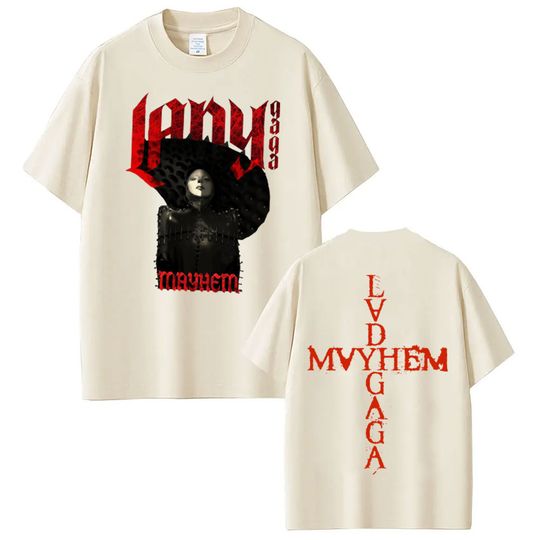 Ld ga Mayhem Tour 2025 Double-sided Prin Tees Pop Music Lover T Shirt Men Women Fashion Hip-hop Street Style Cotton T-shirt