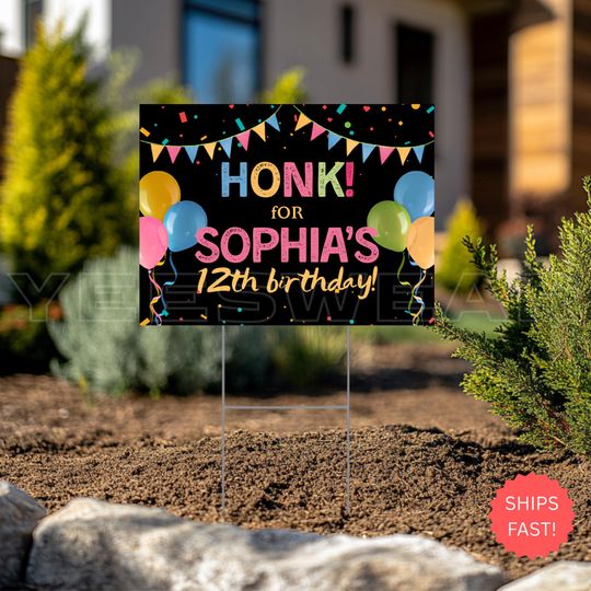 Custom Birthday Yard Sign, Honk for Birthday Sign, Colorful Outdoor Party Decor, Personalized Birthday Lawn Sign for Kids or Adults
