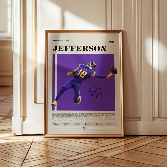 Justin Jefferson Poster, Minnesota Vikings Print, Sports Poster, football Poster, football Fans, Football Poster, football Wall Art, Sports Bedroom Posters