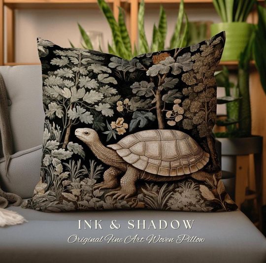 Discover Gothic Woodland Botanical Pillow | Mushroomcore Pillow William Morris Inspired Boho Decor Crowcore Pillow Fairy Aesthetic Pillow Morris Art