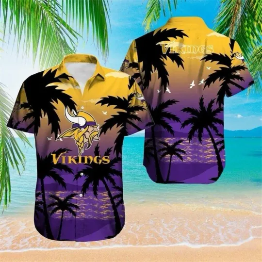 Discover Minnesota Vikings Sunset Tropics Hawaiian Shirt Unisex Summer Aloha