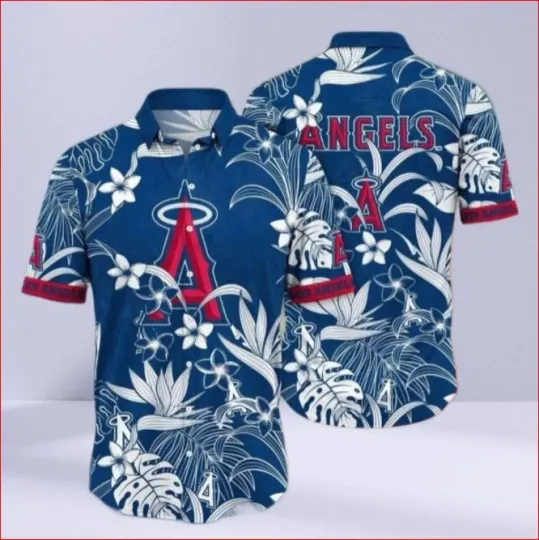 Monochrome LA Angels Tropical Shirt With Hibiscus Hawaiian Shirt Full Size