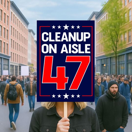 CleanUp on Aisle 47 Protest Sign, No Kings In America Anti-Trump Poster ,Freedom Lovers Gift, Political Activist Rally Sign, Anti MAGA Sign