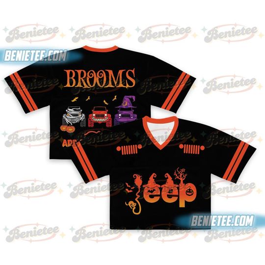 Jeep Witch Squad Halloween Croptop Football Jersey, Sanderson Sisters Jersey, Spooky Season Outfit, Witchy Women's Group Costume, Halloween