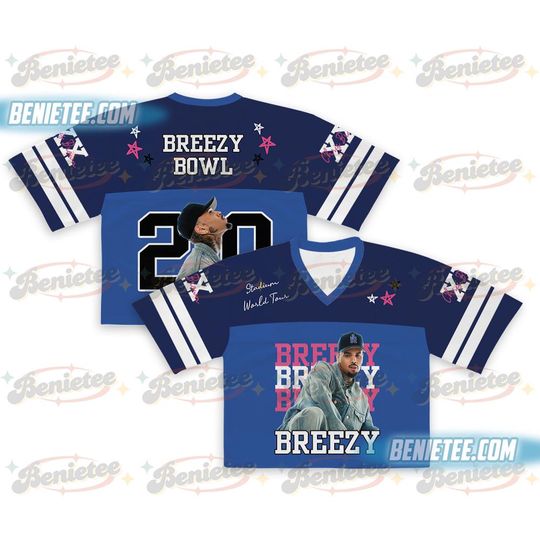 Discover Personalized Chris Brown Tour Crop Top Women Football Jersey, R&B Concert Merch Brown Breezy Bowl XX Tour 2025 Jersey for Girl Fans Gift