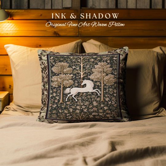 Discover Magic Aesthetic Woven Tapestry Pillow Cottagecore Style | Dark Academia Folklore Decor Gothic Maximalist Gift for Fantasy Lover Home Cushion