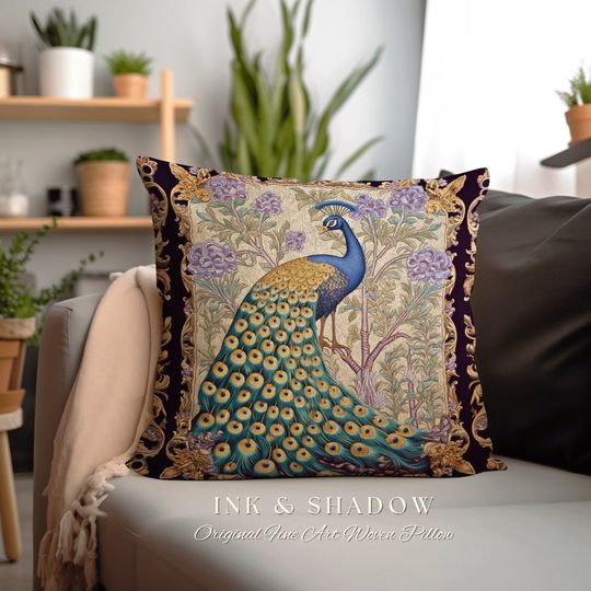 Discover Lavender Room Decor Pillow | Woodland Victorian Maximalist Cushion Woven Decor William Morris Style Forestcore Bedroom Fairycore Peacock
