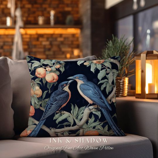 Discover Dark Cottagecore Lover Birds Pillow Gothic Botanical Forestcore Raven Decor Enchanted Nature Woodland Crowcore Tapestry Cushion Home Accent