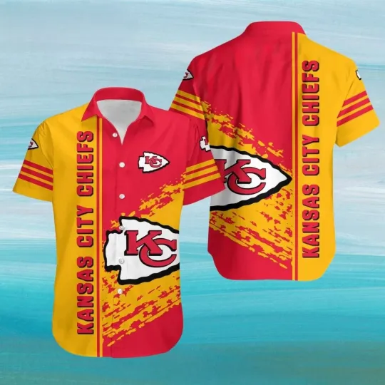 Discover KC Chiefs Hawaiian Shirt Red And Yellow Bold Paint Streak Hawaiian Shirt