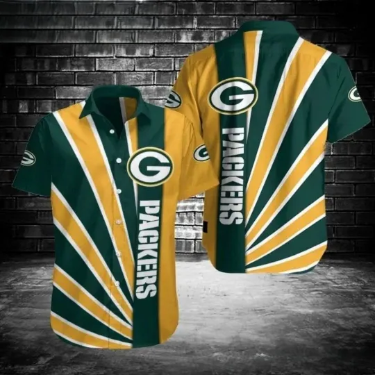Green Bay Packers Green And Gold Varsity Stripes Hawaiian Shirt