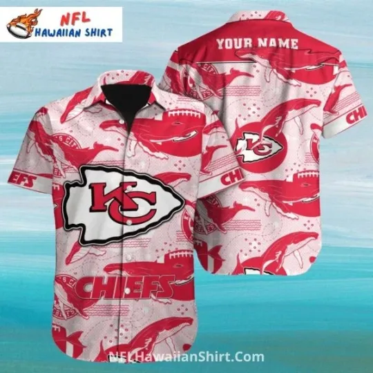 Discover KC Chiefs Hawaiian Shirt White And Red Whale Pattern Custom Name Hawaiian Shirt