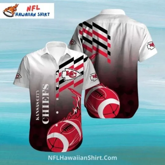 Discover KC Chiefs Hawaiian Shirt White And Red Football Flame Print Hawaiian Shirt