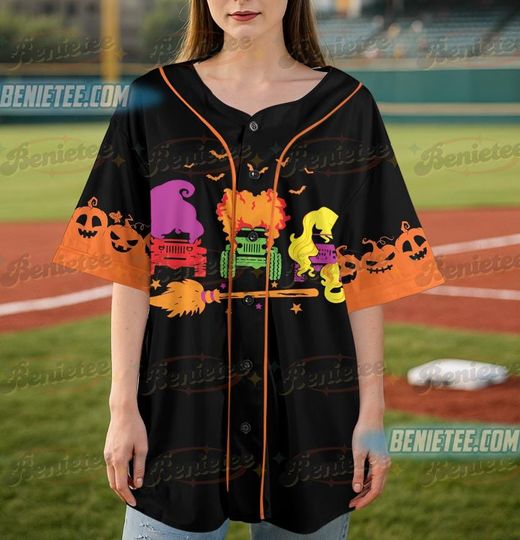 Jeep Witch Squad Halloween Baseball Jersey, Sanderson Sisters Shirt, Spooky Season Outfit, Witchy Women's Group Costume, Halloween Party Top