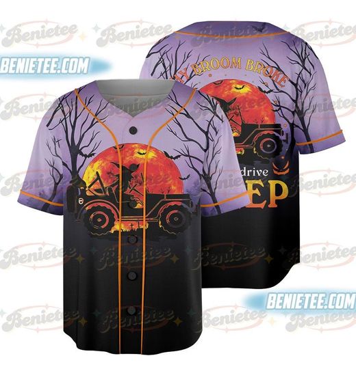Halloween My Broom Broke So Now I Ride A Jeep Jersey, Halloween Baseball Jersey, Cute Spooky Season Gift, Fall Shirt