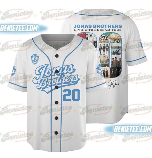 20th Anniversary Of Jonas Baseball Jersey, Living The Dream Tour 2025 Jersey, Jonas Fan Merchandise Shirt