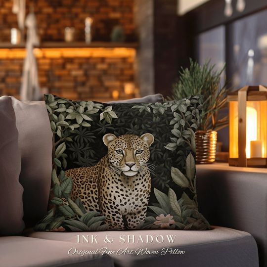 Discover Jungle Pillow Woven Gothic | Dark Academia William Morris Inspired Leopard Pillow Aesthetic Medieval Woven Pillow Victorian Gothic Gifts |