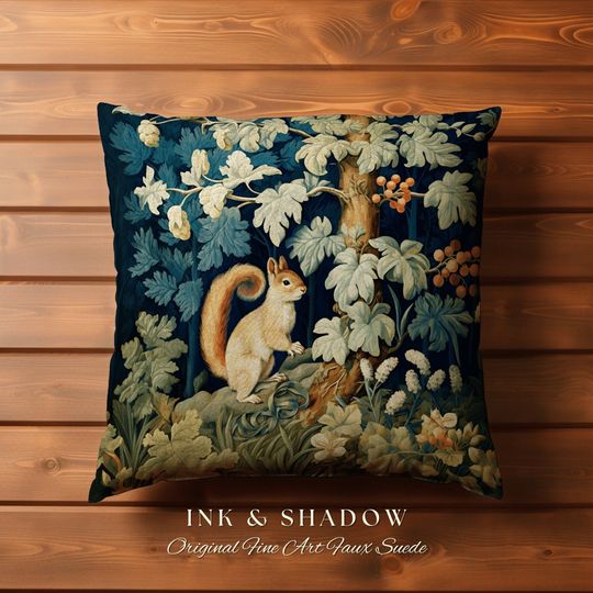 Discover Dark Floral Pillow Vintage | Cottagecore Folk Art Decor Woven Tapestry Pillow William Morris Throw Dark Woodland Gothic Bedroom Decoration