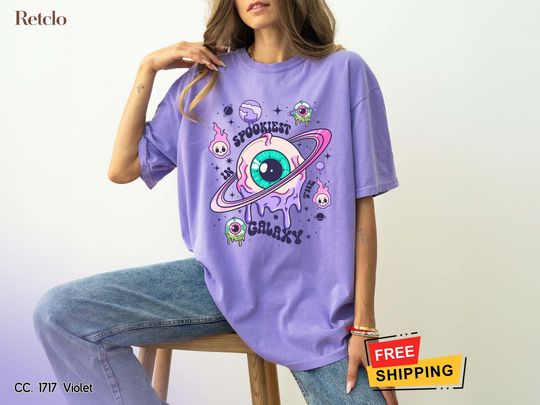 Discover Halloween Shirt, Spookiest Galaxy Retro Halloween Shirt, Halloween Ghost Tee, Halloween Women's Spooky Season TShirt