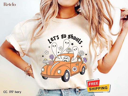 Discover Retro Halloween Shirt, Cute Halloween Gifts Ghost Tee, Halloween Women's Shirt, Spooky Season Party Shirt