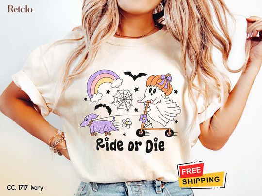Retro Halloween Shirt, Cute Halloween Gifts Ghost Tee, Halloween Women's Shirt, Spooky Season Party Shirt