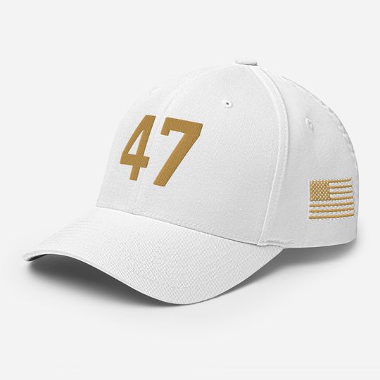 Charlie Kirk 47 Hat  Gold Embroidered White Cap