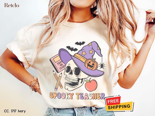 Discover Halloween Ghost Shirt, Halloween Teacher Cute Comfort Colors Shirt, Halloween Women's Shirt, Spooky Season Shirt, Trick or Treat Pumpkin Tee