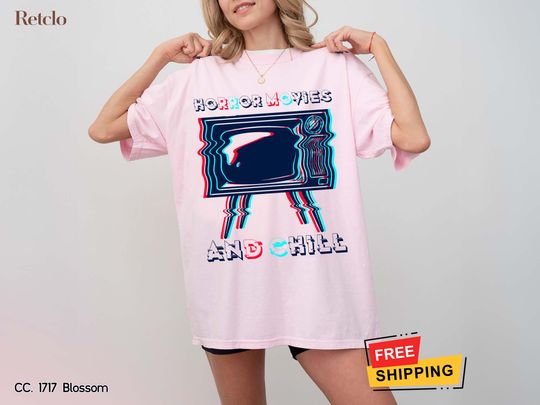 Discover Halloween Shirt, Horror Movies And Chill Comfort Colors Retro Halloween Shirt, Halloween Tee, Women's TShirt Gift, Halloween Spooky Season