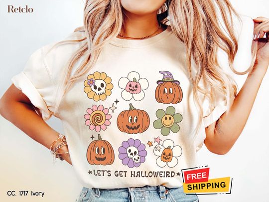 Discover Retro Halloween Shirt, Comfort Colors Halloween Tshirt, Cute Halloween Gifts Ghost Tee, Halloween Women's Shirt, Spooky Season Party Shirt