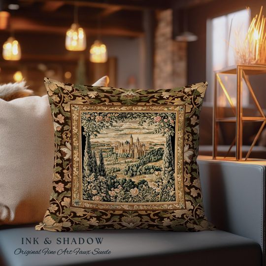 Discover Romantic Victorian Botanical Woven Pillow | Medieval Woodland Fairytale Castle Whimsigothic Folklore Romantic Princesscore Victorian Cushion