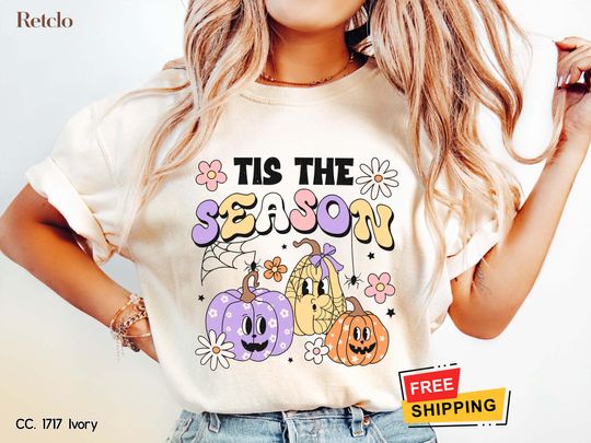 Discover Retro Halloween Shirt, Comfort Colors Halloween Tshirt, Cute Halloween Gifts Ghost Tee, Halloween Women's Shirt, Spooky Season Party Shirt