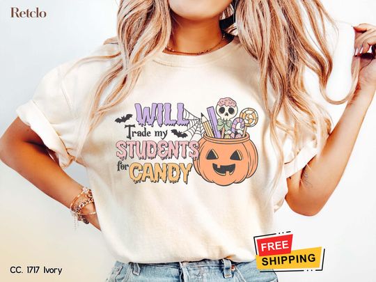 Discover Halloween Ghost Shirt, Halloween Teacher Cute Comfort Colors Shirt, Halloween Women's Shirt, Spooky Season Shirt, Trick or Treat Pumpkin Tee