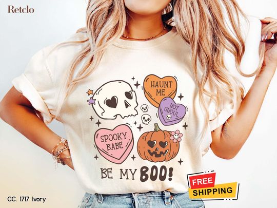 Discover Retro Halloween Shirt, Comfort Colors Halloween Tshirt, Cute Halloween Gifts Ghost Tee, Halloween Women's Shirt, Spooky Season Party Shirt