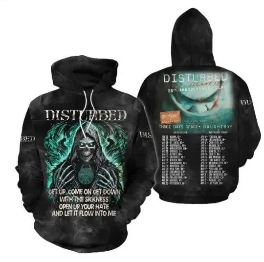 Discover Disturbed 2025 Tour Date 3D Printed Hoodie Unisex