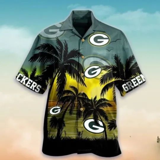 Discover Green Bay Packers football Palm Sunset Hawaiian Shirt