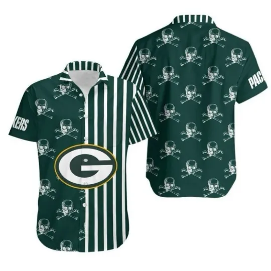 Green Bay Packers Skull Stripes Summer Aloha Unisex Hawaiian Shirt