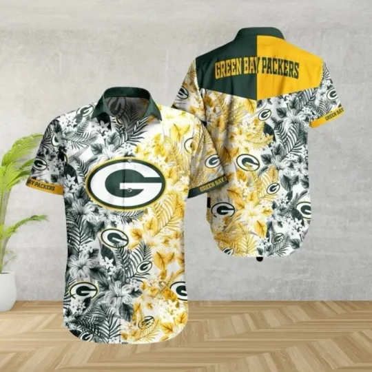 Green Bay Packers Floral Gold Rush Summer Aloha Unisex Hawaiian Shirt