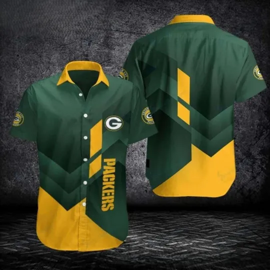 Green Bay Packers Gridiron Glory Green And Gold Hawaiian Shirt